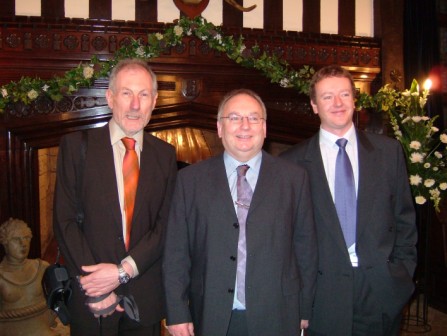 Pete Barker with Peter and Robert Gill at Ian Knuckey and Sam Hosey's Wedding at Bramhall Hall.