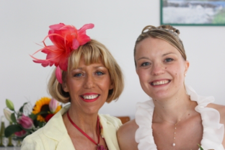 Jan Barker with Amélie Guillouët at her wedding reception in Landrau, France