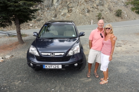 Mike and Pat Vaughan with their Honda 4x4 in Troodos Mountains, Cyprus