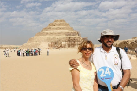 Jan Barker and Hany our Guide at Pyramid of King Djoser, Saqqara, Egypt