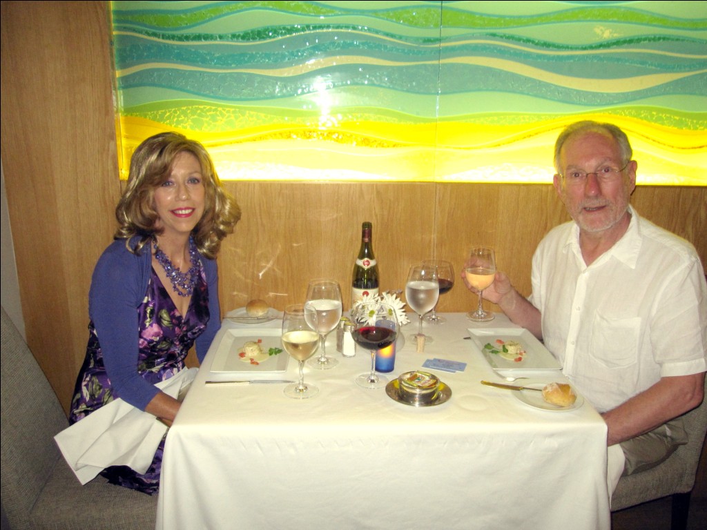 Jan and Pete Barker dining on board after returning from Petra