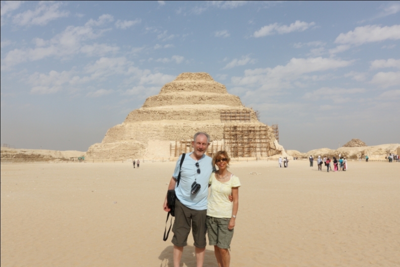 Pete and Jan Barker at the Step Pyramid of King Djoser, Saqqara, Egypt