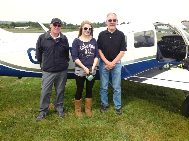 Ian Emerson, Julia Davies and Peter Barker at Exeter with Piper Cherokee Arrow G-BMOE