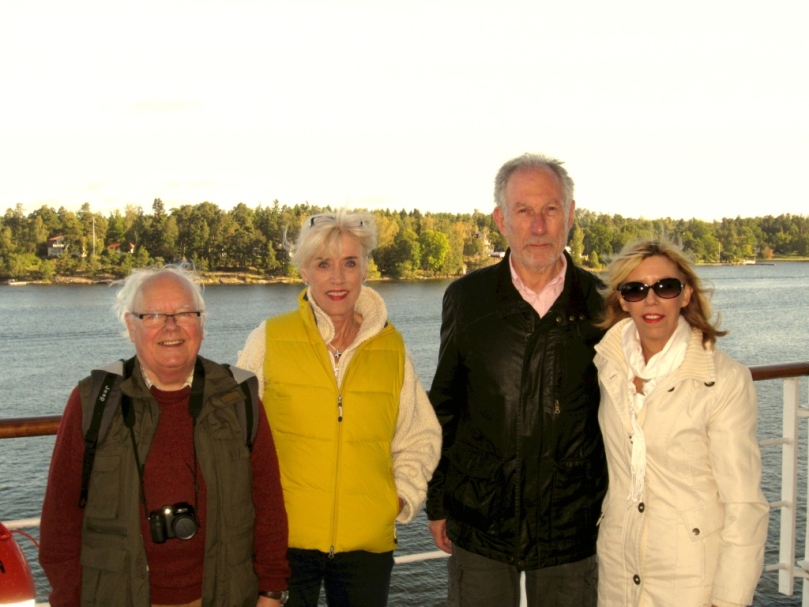 Colin and Carole Langley and Peter and Jan Barker on Thomson Spirit approaching Stockholm