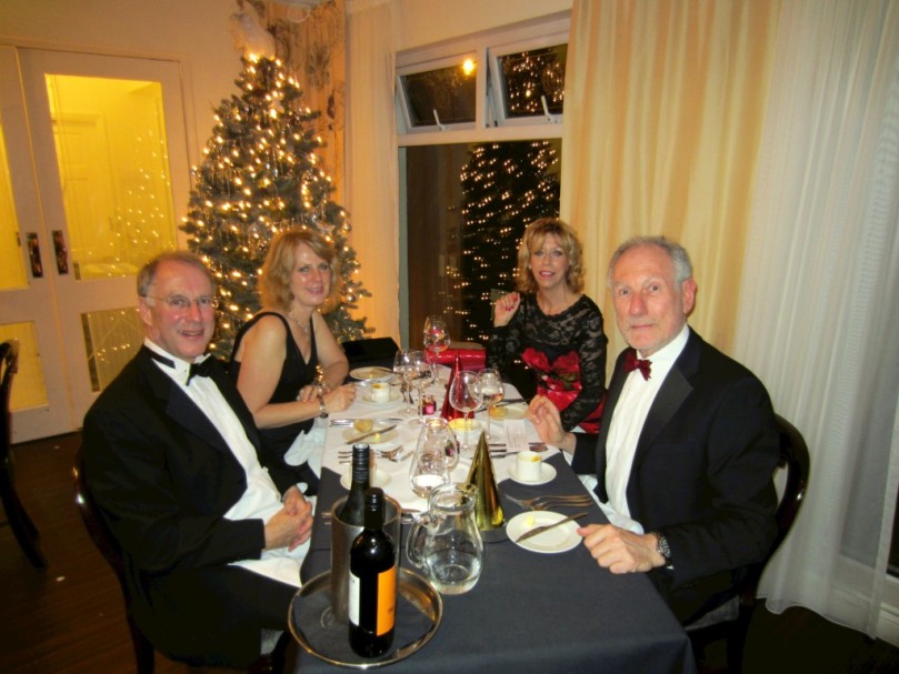 John Delbridge, Pam Delbridge, Jan Barker and Peter Barker at Carbis Bay Hotel, St. Ives, Cornwall