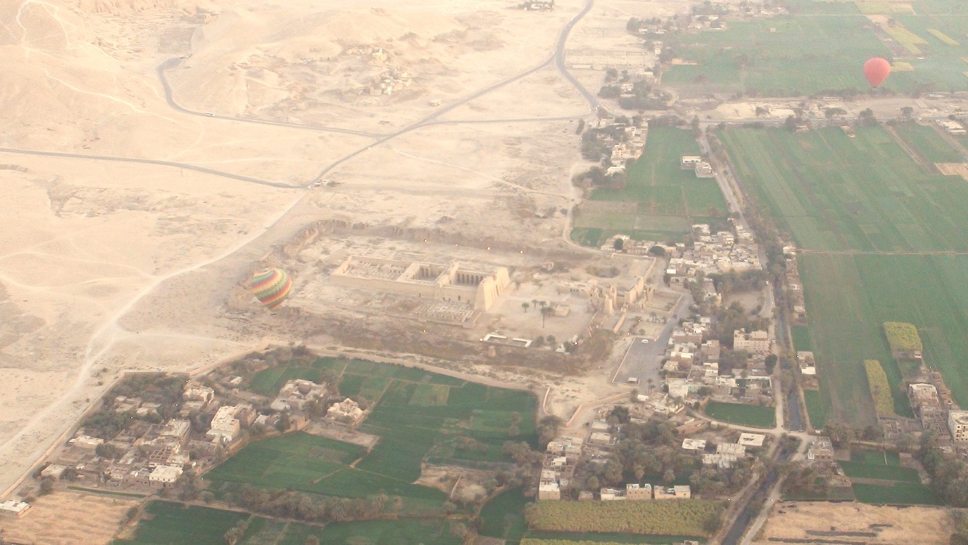 Medinet Habu or Mortuary Temple of Ramasses III, Luxor, Egypt Hot Air Balloon Photograph