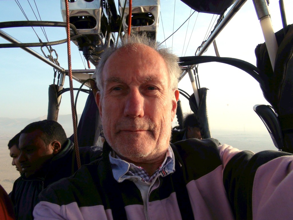 Peter Barker in the Hot Air Balloon over the Nile East Bank, Luxor, Egypt