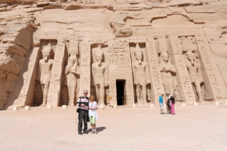 Peter and Jan Barker at Hathor Temple of Queen Nefertari, Abu Simbel, Egypt