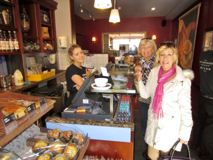 Jeanette Barker and Pat Vaughan in Caffe Nero, Queen Street, Exeter