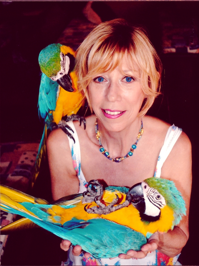 Jeanette Barker with Parrots, Rancho Texas Park, Puerto del Carmen, Lanzarote, Canary Islands