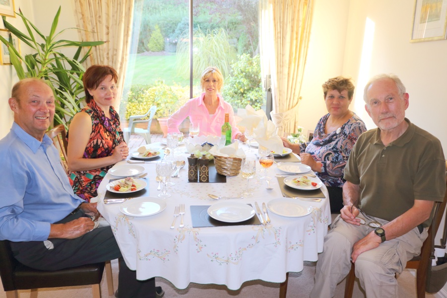 John Burgess, Olga Dymnikova, Jeanette Barker, Irina Peneva and Peter Barker at Oriole Drive, Exeter